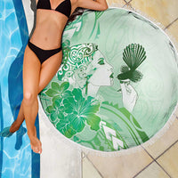 Aotearoa Maori Wahine Beach Blanket Fantail Bird Green Gold Marble