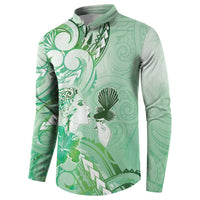 Aotearoa Maori Wahine Button Sweatshirt Fantail Bird Green Gold Marble LT05 - Polynesian Pride