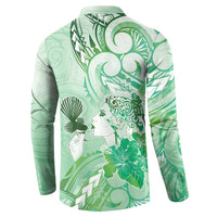 Aotearoa Maori Wahine Button Sweatshirt Fantail Bird Green Gold Marble LT05 - Polynesian Pride