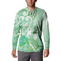 Aotearoa Maori Wahine Button Sweatshirt Fantail Bird Green Gold Marble LT05 - Polynesian Pride