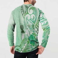 Aotearoa Maori Wahine Button Sweatshirt Fantail Bird Green Gold Marble LT05 - Polynesian Pride