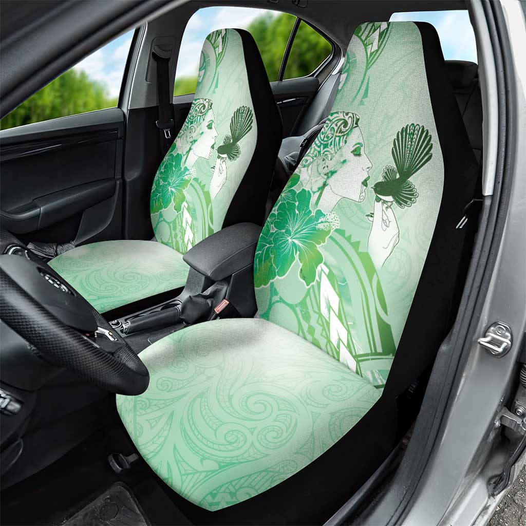 Aotearoa Maori Wahine Car Seat Cover Fantail Bird Green Gold Marble