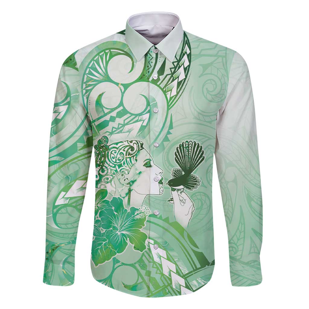 Aotearoa Maori Wahine Family Matching Short Sleeve Bodycon Dress and Hawaiian Shirt Fantail Bird Green Gold Marble