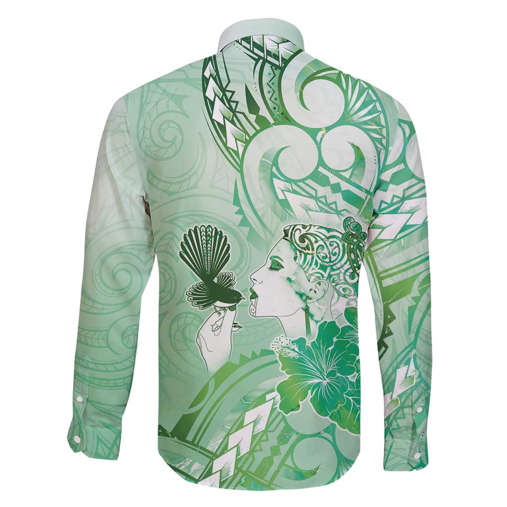 Aotearoa Maori Wahine Family Matching Short Sleeve Bodycon Dress and Hawaiian Shirt Fantail Bird Green Gold Marble