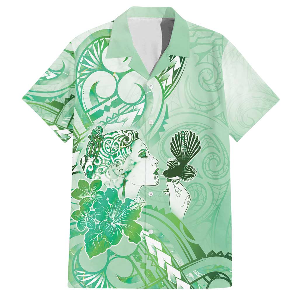 Aotearoa Maori Wahine Family Matching Tank Maxi Dress and Hawaiian Shirt Fantail Bird Green Gold Marble