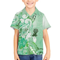 Aotearoa Maori Wahine Family Matching Tank Maxi Dress and Hawaiian Shirt Fantail Bird Green Gold Marble