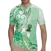 Aotearoa Maori Wahine Rugby Jersey Fantail Bird Green Gold Marble