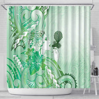 Aotearoa Maori Wahine Shower Curtain Fantail Bird Green Gold Marble