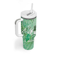 Aotearoa Maori Wahine Tumbler With Handle Fantail Bird Green Gold Marble