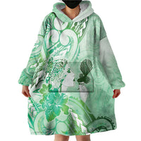 Aotearoa Maori Wahine Wearable Blanket Hoodie Fantail Bird Green Gold Marble