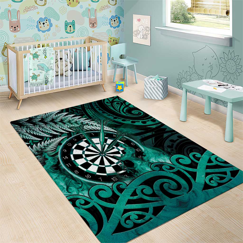 New Zealand Darts Area Rug Maori Koru Dartboard Turquoise Flame