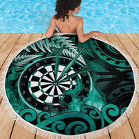 New Zealand Darts Beach Blanket Maori Koru Dartboard Turquoise Flame