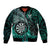 Personalised New Zealand Darts Bomber Jacket Maori Koru Dartboard Turquoise Flame