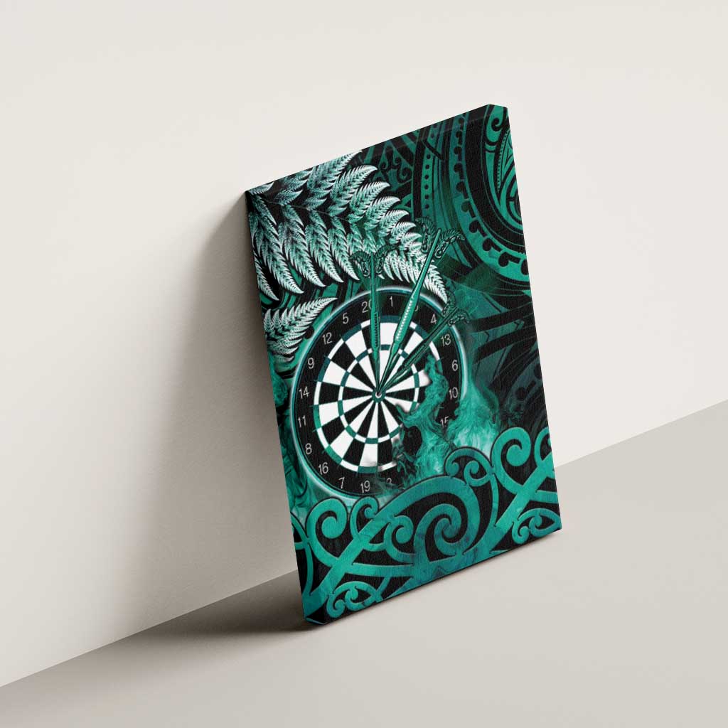New Zealand Darts Canvas Wall Art Maori Koru Dartboard Turquoise Flame