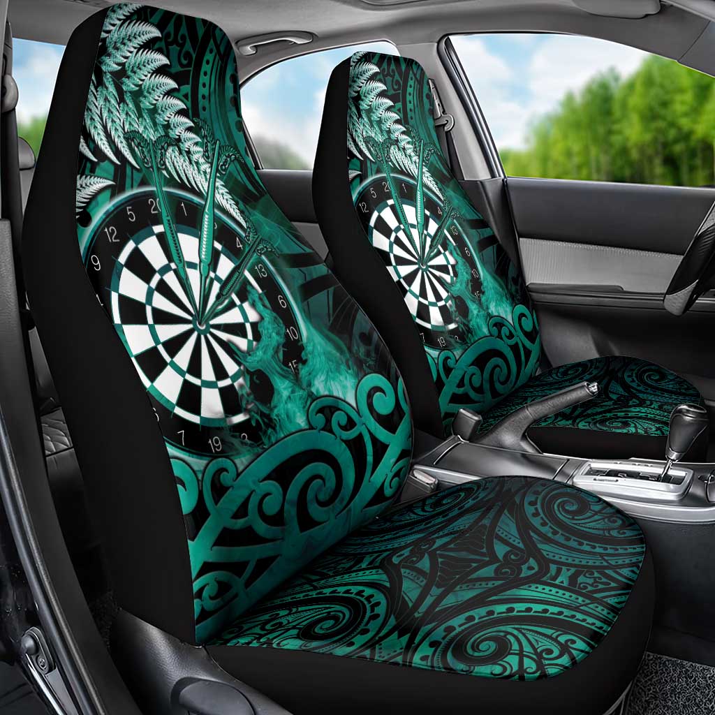 New Zealand Darts Car Seat Cover Maori Koru Dartboard Turquoise Flame