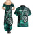 Personalised New Zealand Darts Couples Matching Summer Maxi Dress and Hawaiian Shirt Maori Koru Dartboard Turquoise Flame