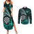 Personalised New Zealand Darts Couples Matching Summer Maxi Dress and Long Sleeve Button Shirt Maori Koru Dartboard Turquoise Flame
