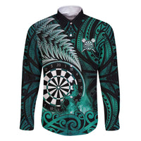 Personalised New Zealand Darts Family Matching Off Shoulder Maxi Dress and Hawaiian Shirt Maori Koru Dartboard Turquoise Flame