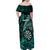 Personalised New Zealand Darts Family Matching Off Shoulder Maxi Dress and Hawaiian Shirt Maori Koru Dartboard Turquoise Flame