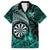 Personalised New Zealand Darts Family Matching Off Shoulder Short Dress and Hawaiian Shirt Maori Koru Dartboard Turquoise Flame