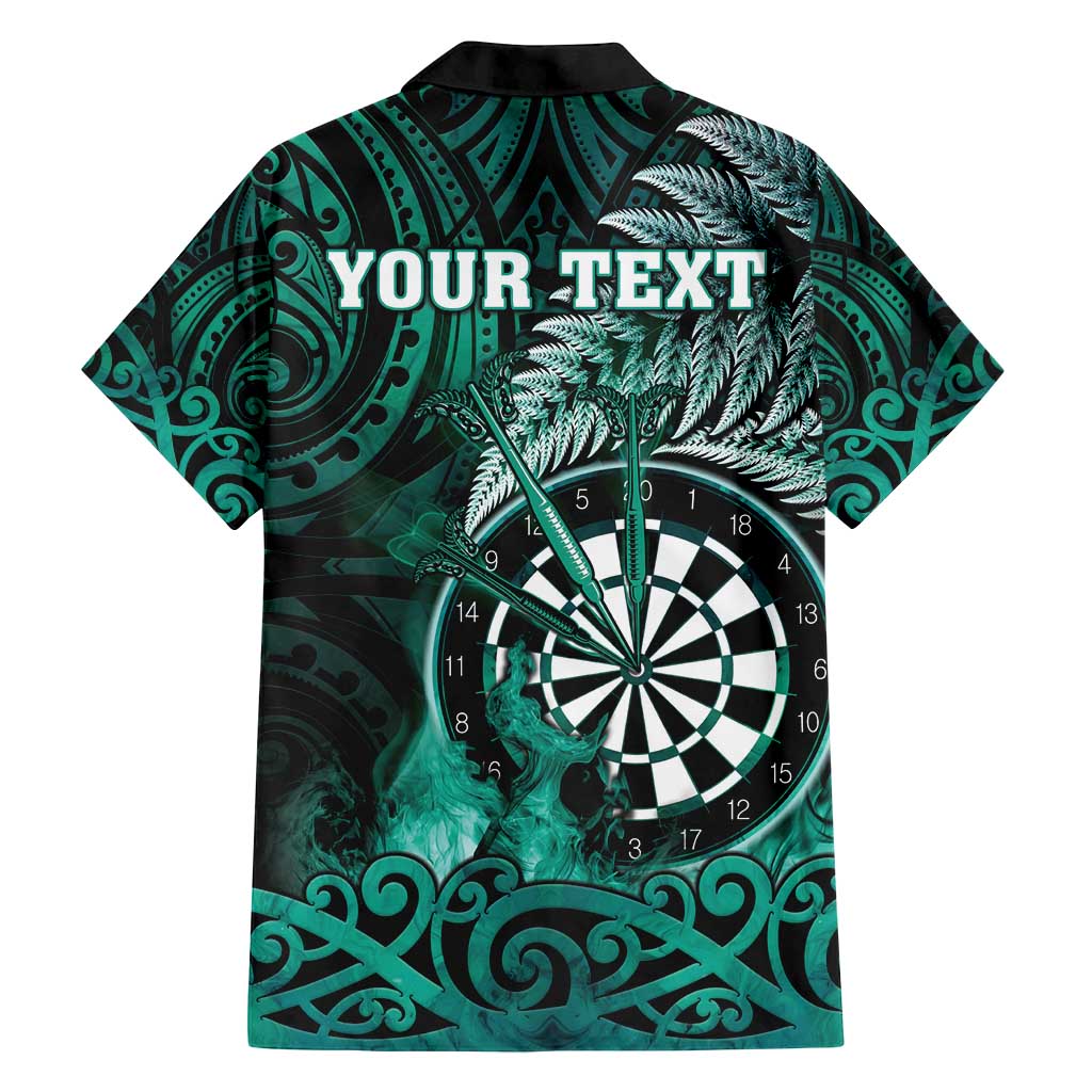 Personalised New Zealand Darts Family Matching Off Shoulder Short Dress and Hawaiian Shirt Maori Koru Dartboard Turquoise Flame