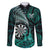 Personalised New Zealand Darts Family Matching Off Shoulder Short Dress and Hawaiian Shirt Maori Koru Dartboard Turquoise Flame