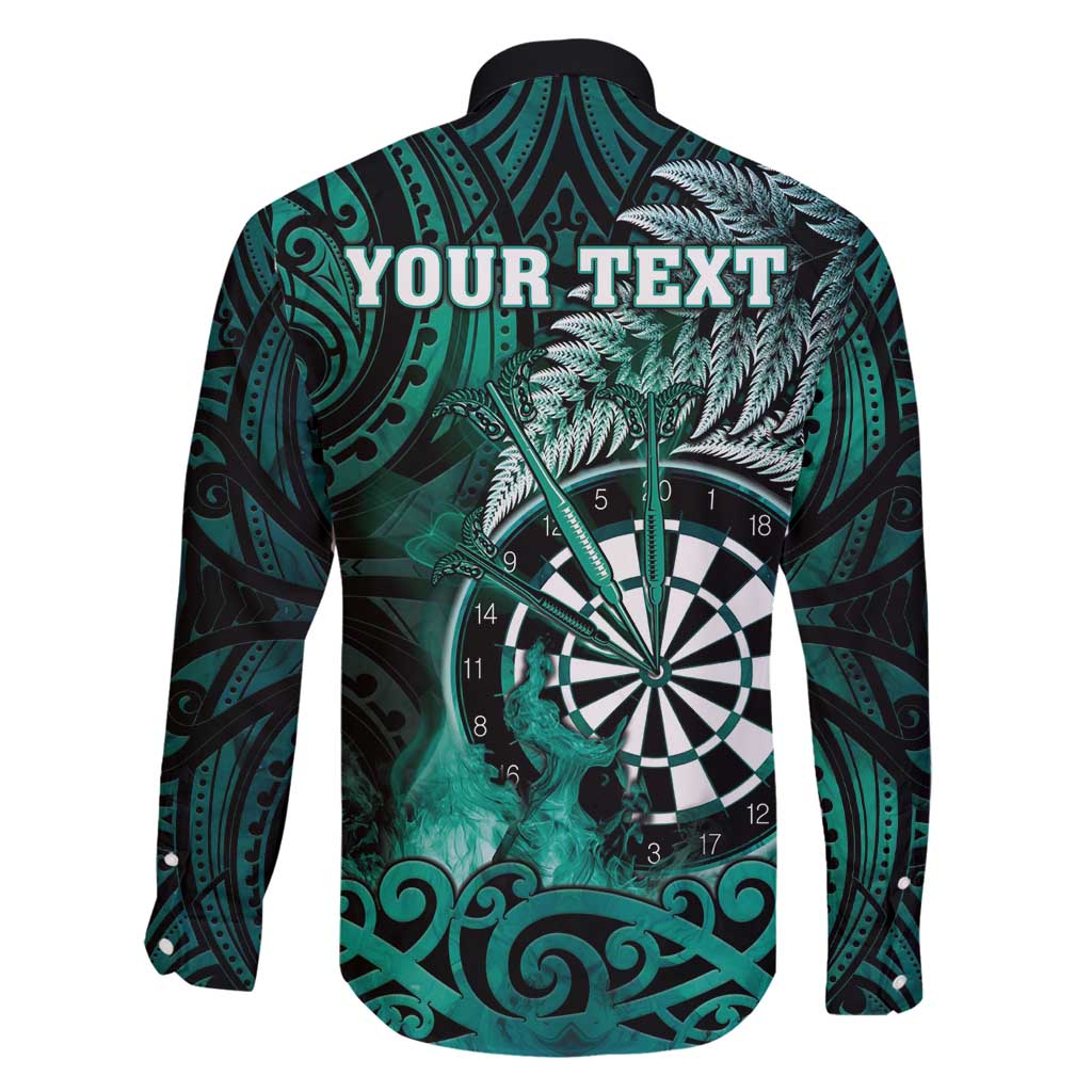 Personalised New Zealand Darts Family Matching Off Shoulder Short Dress and Hawaiian Shirt Maori Koru Dartboard Turquoise Flame