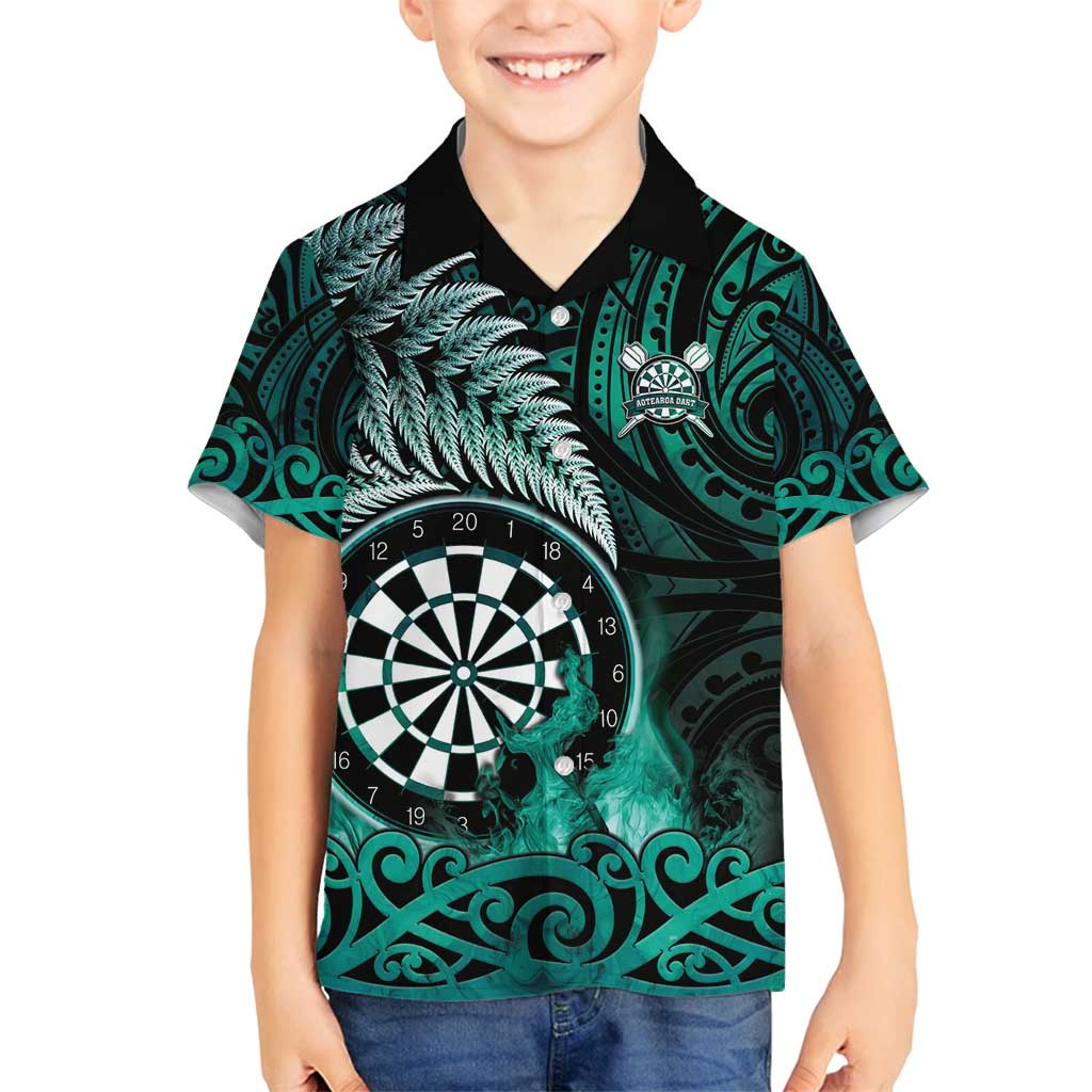 Personalised New Zealand Darts Family Matching Summer Maxi Dress and Hawaiian Shirt Maori Koru Dartboard Turquoise Flame