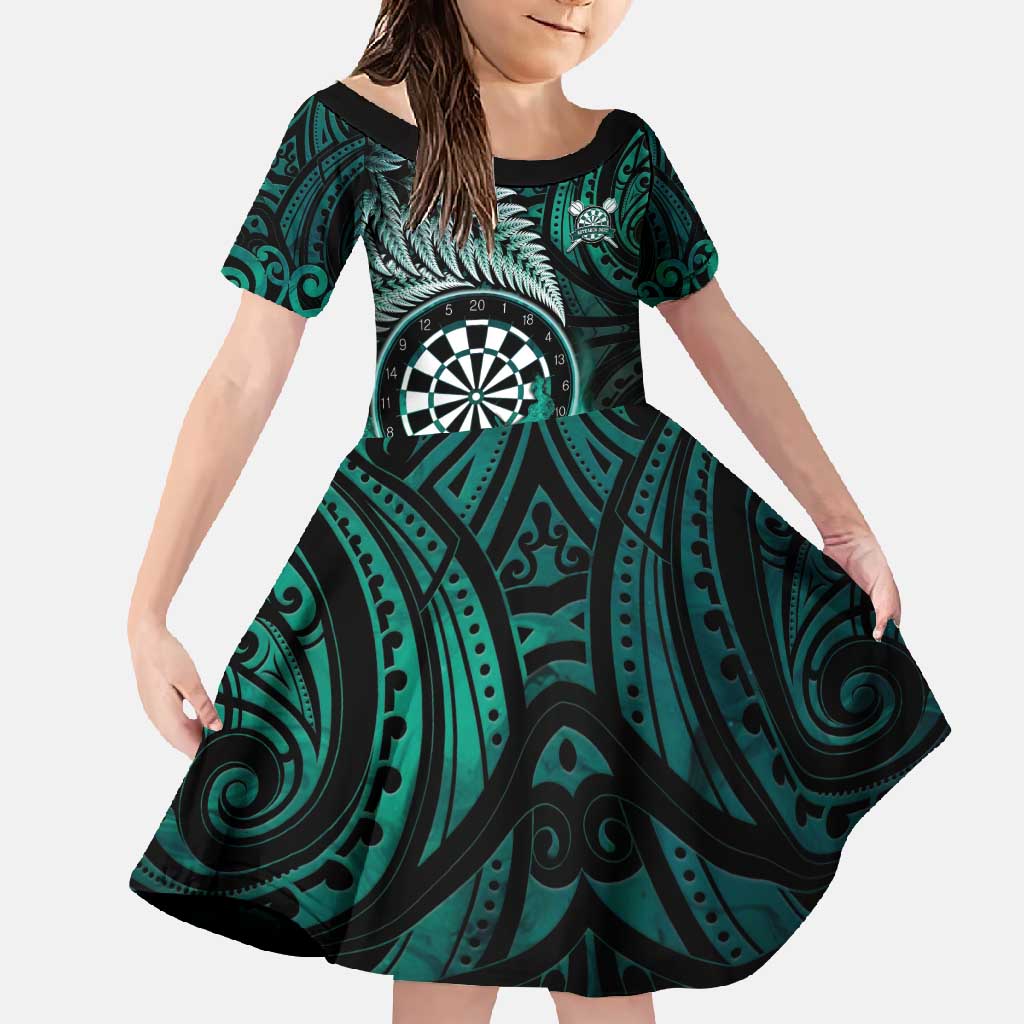 Personalised New Zealand Darts Family Matching Tank Maxi Dress and Hawaiian Shirt Maori Koru Dartboard Turquoise Flame