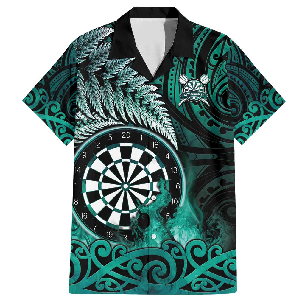 Personalised New Zealand Darts Family Matching Tank Maxi Dress and Hawaiian Shirt Maori Koru Dartboard Turquoise Flame