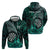 Personalised New Zealand Darts Hoodie Maori Koru Dartboard Turquoise Flame