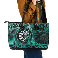 New Zealand Darts Leather Tote Bag Maori Koru Dartboard Turquoise Flame