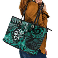 New Zealand Darts Leather Tote Bag Maori Koru Dartboard Turquoise Flame