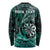 Personalised New Zealand Darts Long Sleeve Shirt Maori Koru Dartboard Turquoise Flame