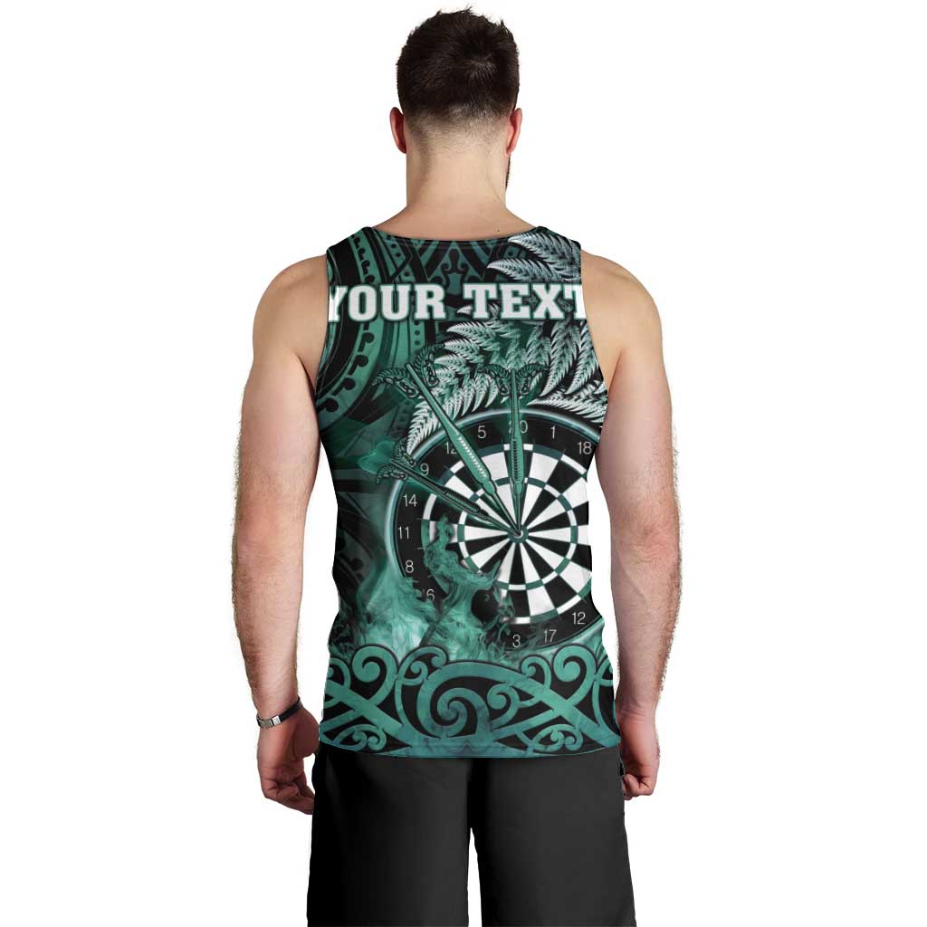 Personalised New Zealand Darts Men Tank Top Maori Koru Dartboard Turquoise Flame