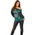 Personalised New Zealand Darts Off Shoulder Sweater Maori Koru Dartboard Turquoise Flame