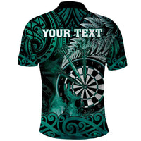 Personalised New Zealand Darts Polo Shirt Maori Koru Dartboard Turquoise Flame