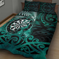 New Zealand Darts Quilt Bed Set Maori Koru Dartboard Turquoise Flame