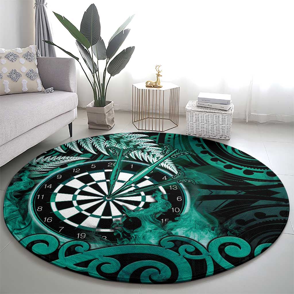 New Zealand Darts Round Carpet Maori Koru Dartboard Turquoise Flame