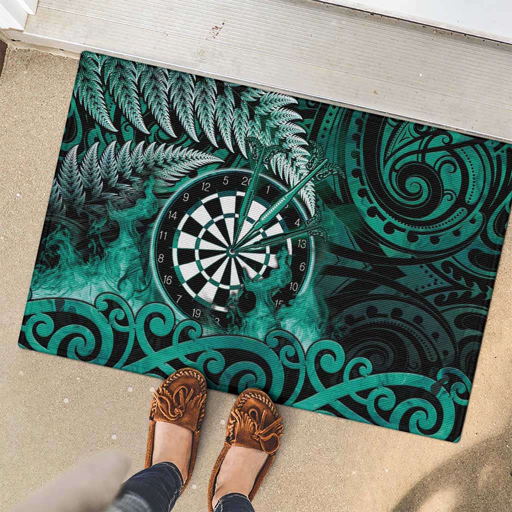 New Zealand Darts Rubber Doormat Maori Koru Dartboard Turquoise Flame