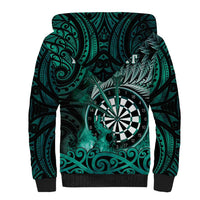 Personalised New Zealand Darts Sherpa Hoodie Maori Koru Dartboard Turquoise Flame