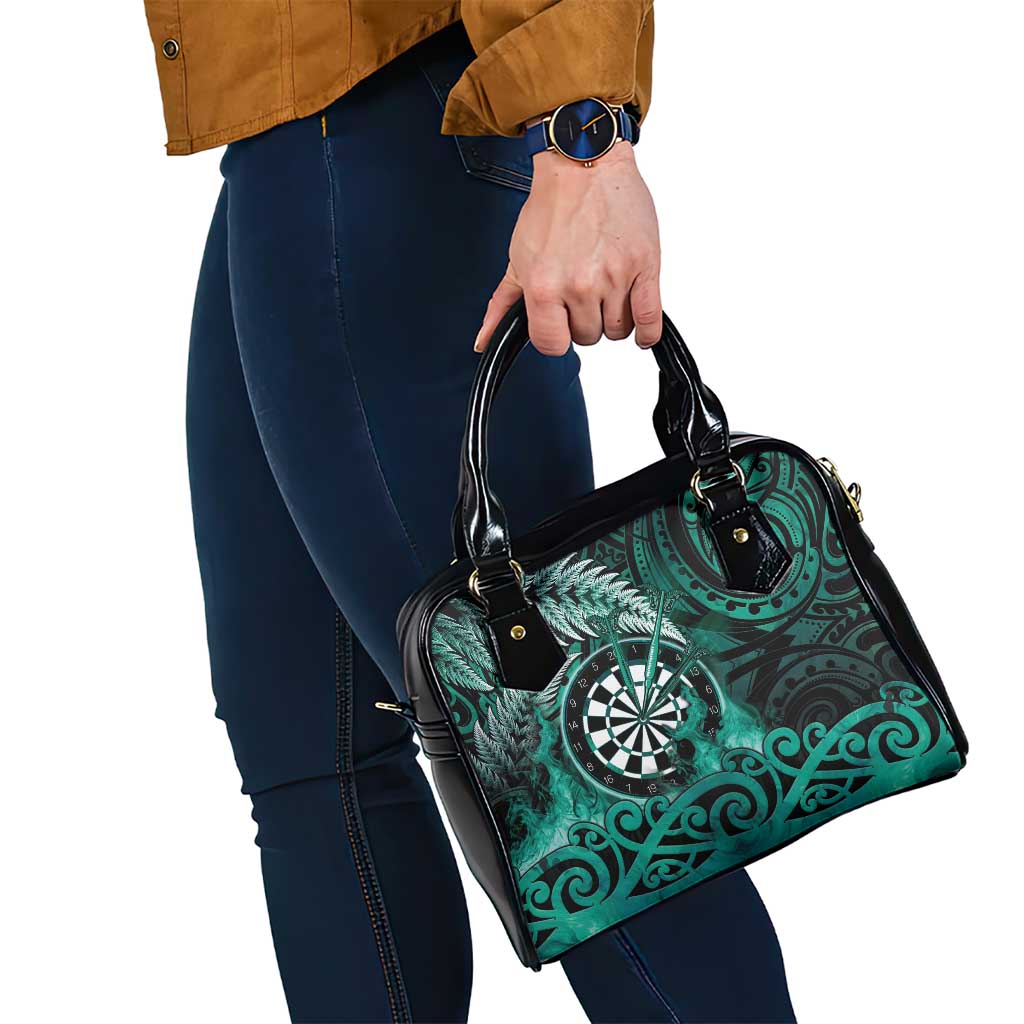 New Zealand Darts Shoulder Handbag Maori Koru Dartboard Turquoise Flame