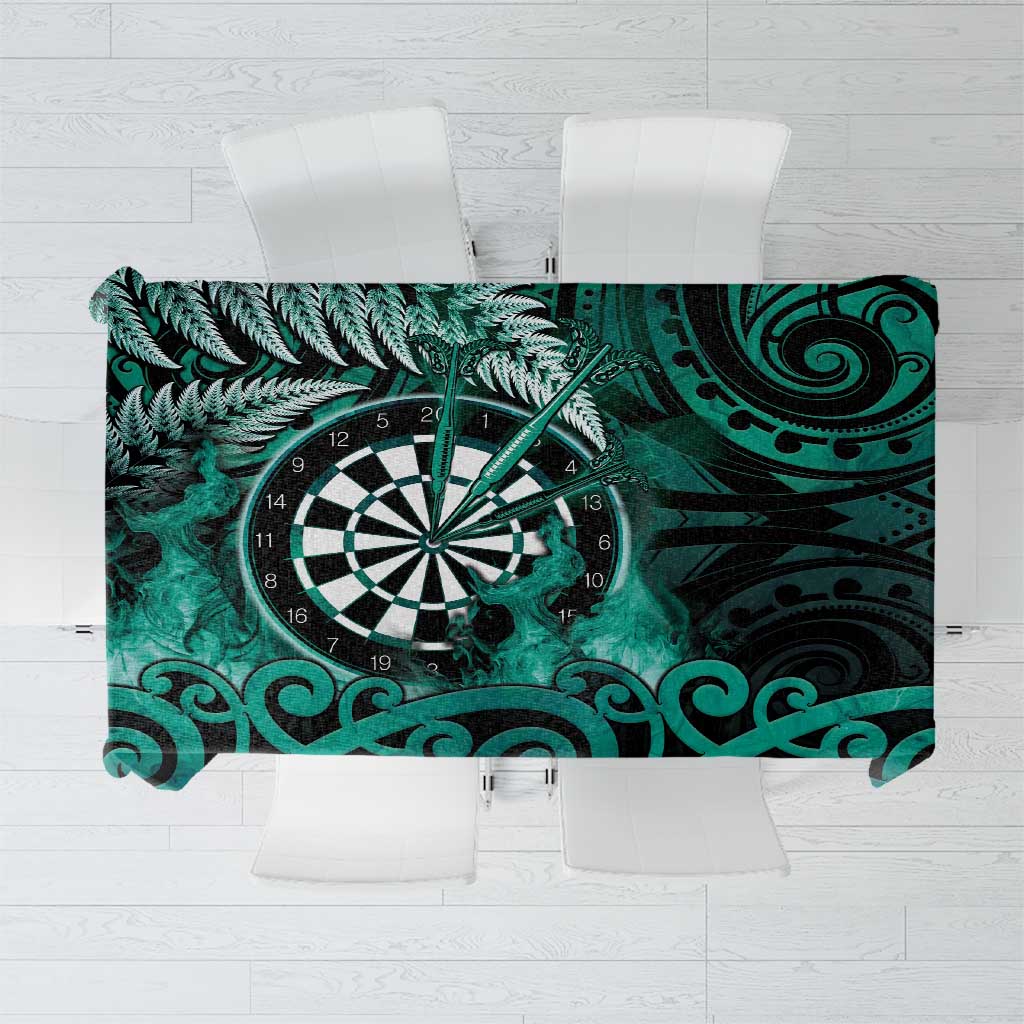 New Zealand Darts Tablecloth Maori Koru Dartboard Turquoise Flame