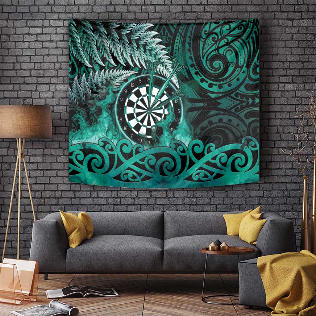 New Zealand Darts Tapestry Maori Koru Dartboard Turquoise Flame
