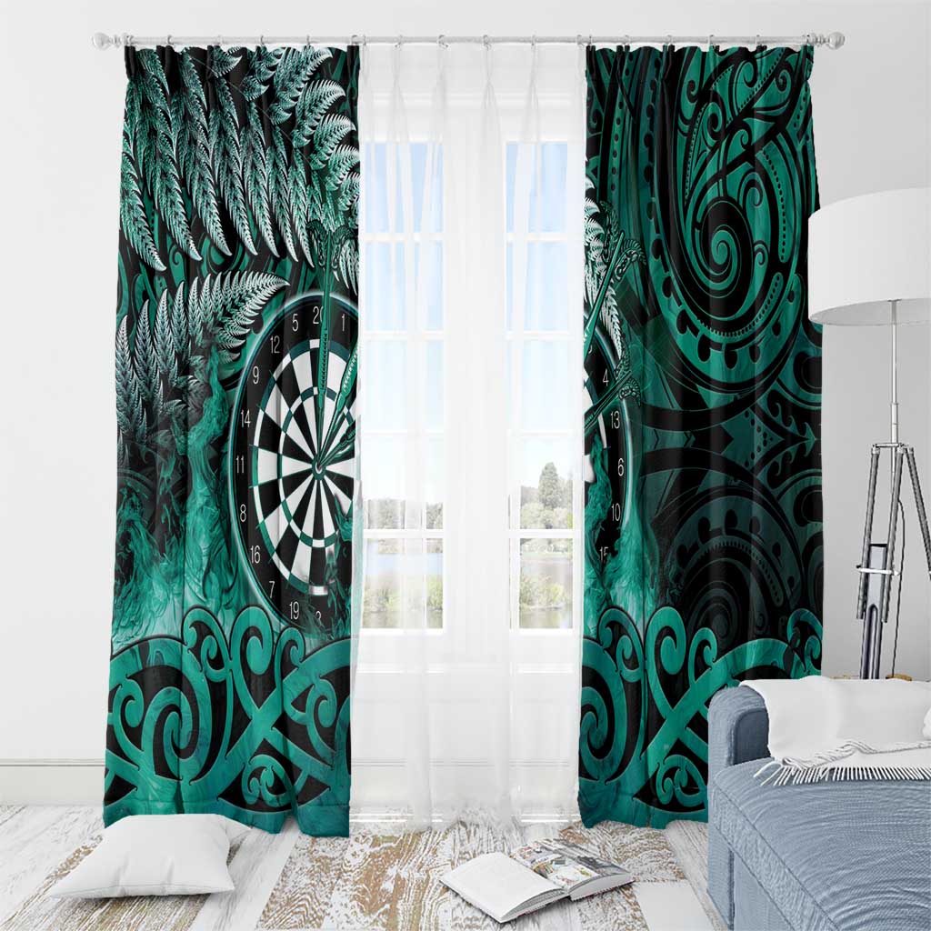 New Zealand Darts Window Curtain Maori Koru Dartboard Turquoise Flame