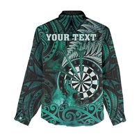 Personalised New Zealand Darts Women Casual Shirt Maori Koru Dartboard Turquoise Flame