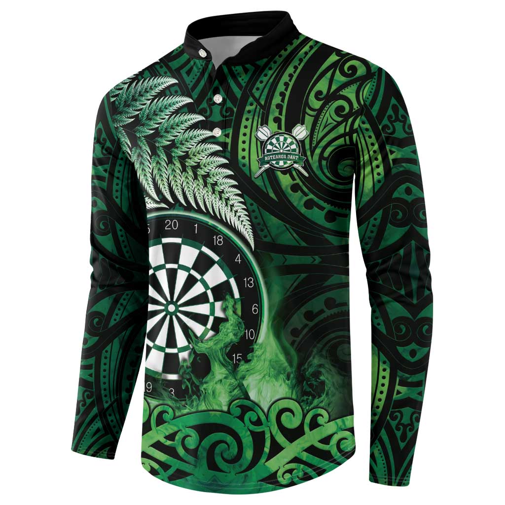 Personalised New Zealand Darts Button Sweatshirt Maori Koru Dartboard Green Flame