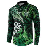 Personalised New Zealand Darts Button Sweatshirt Maori Koru Dartboard Green Flame