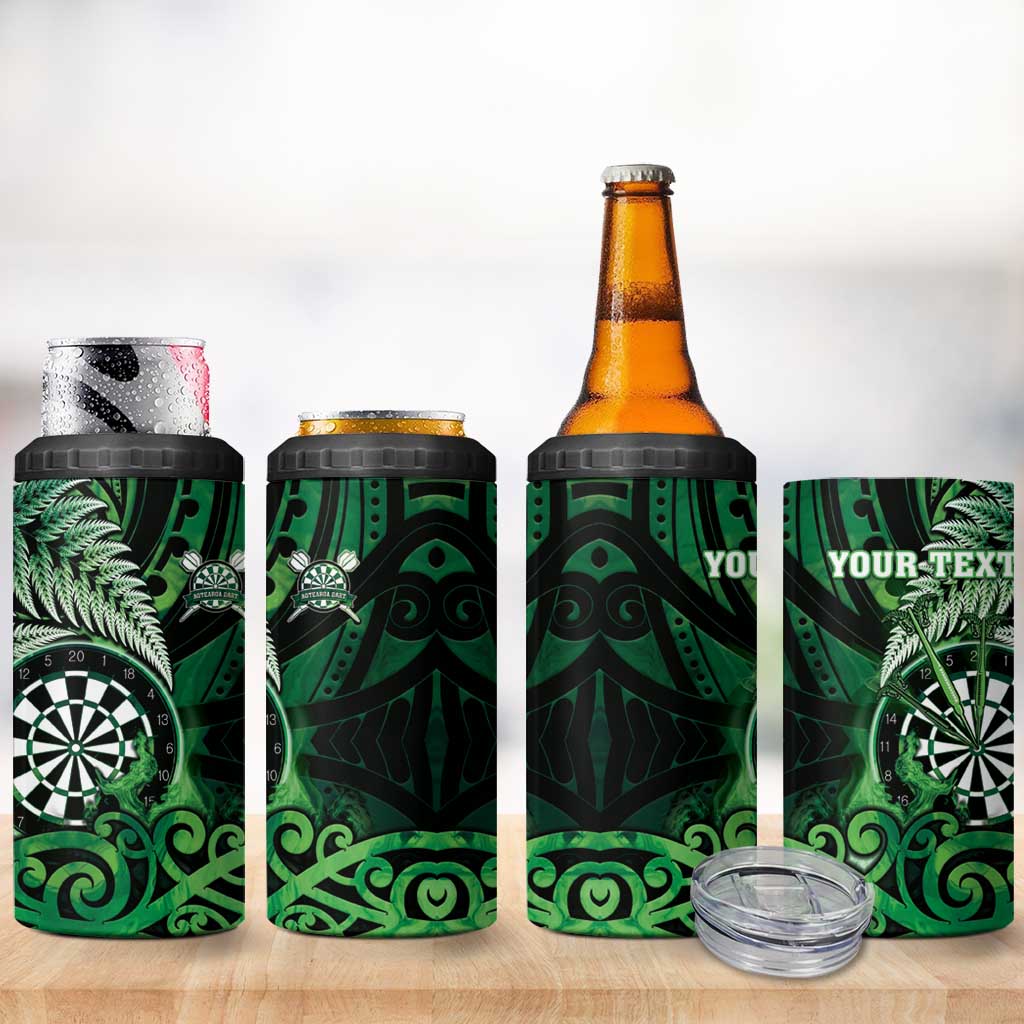 Personalised New Zealand Darts 4 in 1 Can Cooler Tumbler Maori Koru Dartboard Green Flame