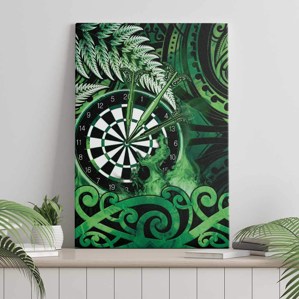 New Zealand Darts Canvas Wall Art Maori Koru Dartboard Green Flame